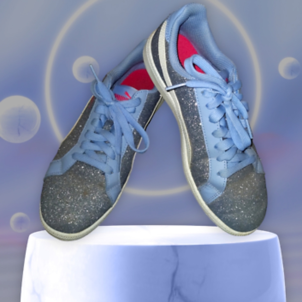 Puma Womens Athletic Shoes Light Blue Sparkle Glitter Silver Gray Sz 5.5